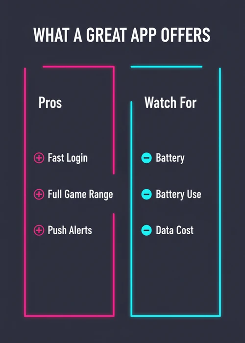 What a great best online casino app offers — fast login, full game range and push alerts versus battery use and data cost.
